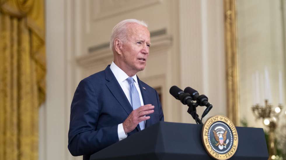 epa09411437 US President Joe Biden delivers remarks on how his 'Build Back Better' agenda will lower prescription drug prices in East Room of the White House in Washington, DC, USA, 12 August 2021.  EPA/SHAWN THEW