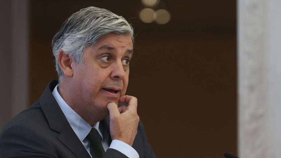 O governador do Banco de Portugal (BdP), Mário Centeno, intervém na conferência de imprensa de apresentação do Boletim Económico de outubro no Museu do Dinheiro em Lisboa, 04 de outubro de 2023. ANDRÉ KOSTERS/LUSA