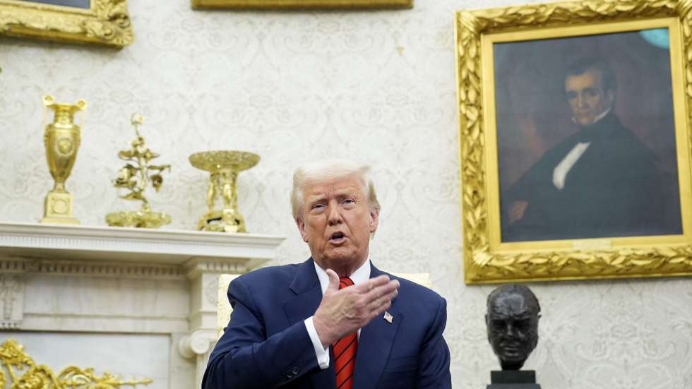 epa11961720 US President Donald Trump speaks during his meeting with NATO Secretary General Mark Rutte in the Oval Office of the White House in Washington, DC, USA, 13 March 2025.  EPA/YURI GRIPAS / POOL