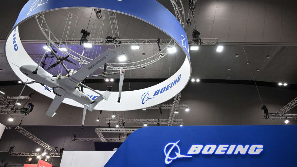 epa11597779 A Boeing drone is on display during the LandForces International Land Defence Exposition at the Melbourne Convention and Entertainment Centre in Melbourne, Australia, 11 September 2024.  EPA/JOEL CARRETT AUSTRALIA AND NEW ZEALAND OUT