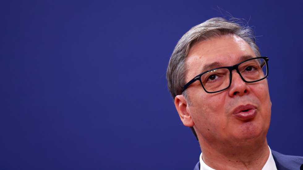 epa12297490 Serbian President Aleksandar Vucic speaks during a press conference following a meeting with Austria's Chancellor Christian Stocker (not pictured) in Belgrade, Serbia, 13 August 2025. Chancellor Stocker is on an official state visit to Serbia.  EPA/ANDREJ CUKIC