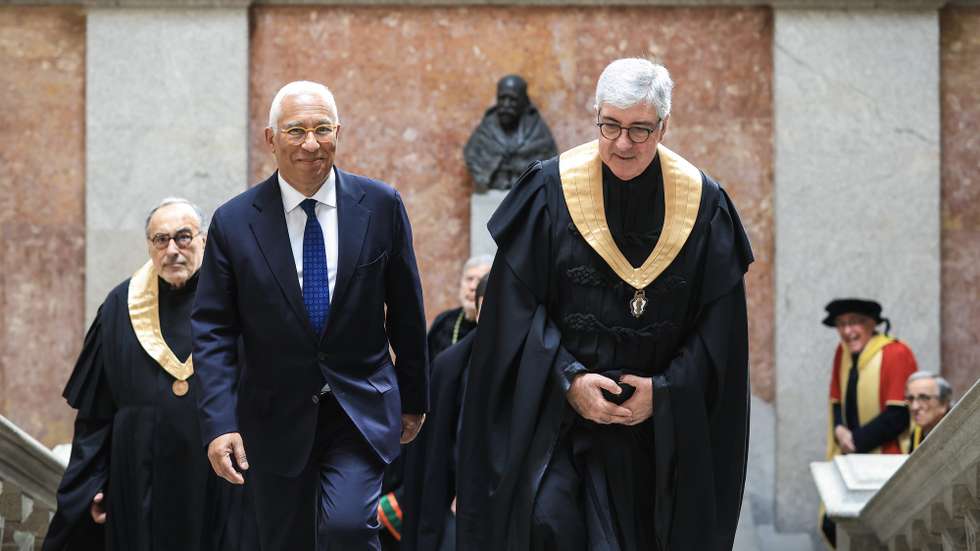 The President of the European Council Antonio Costa (L) accompanied by the rector of the University of Porto Antonio Sousa Pereira (R) during a formal ceremony marking the 115th anniversary of the University of Porto, Portugal, 23 March 2026. JOSE COELHO/LUSA