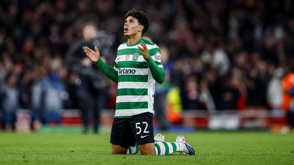 epa12892671 Joao Simoes of Sporting reacts after the UEFA Champions League quarter-finals, 2nd leg match between Arsenal and Sporting Clube de Portugal in London, Britain, 15 April 2026.  EPA/TOLGA AKMEN