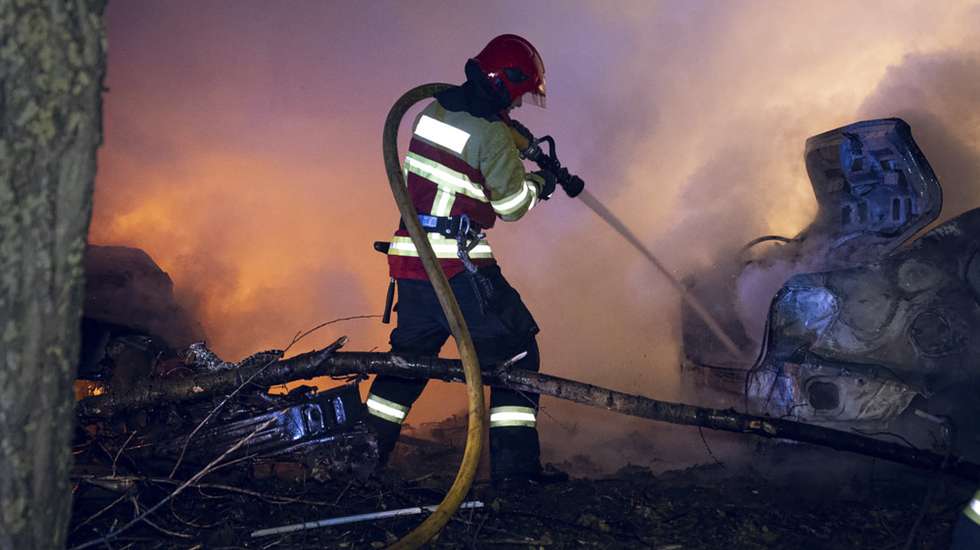 epa11726605 A handout photo released by the press service of the State Emergency Service of Ukraine shows Ukrainian rescuers work at the site of a rocket hit on a residential building in Sumy, Ukraine, 17 November 2024. At least 10 people were killed, including two children, and 51 others were injured during the evening rocket attack a nine-storey residential building according the State Emergency Service (SES) of Ukraine. Russian troops entered Ukrainian territory on 24 February 2022, starting a conflict that has provoked destruction and a humanitarian crisis.  EPA/STATE EMERGENCY SERVICE HANDOUT 69086HANDOUT EDITORIAL USE ONLY/NO SALES