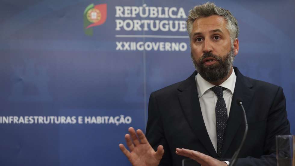 Portuguese Minister of Infrastructure and Housing Pedro Nuno Santos and European Commissioner for Transports Adina Valean (not in the picture) talking together during the press conference after their meeting of today's in Lisbon, Portugal, 01st september 2021.TIAGO PETINGA/LUSA