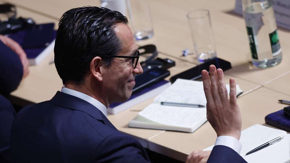 epa11136378 Pedro Proenca of Portugal reacts during the 48th UEFA Ordinary Congress in Paris, France, 08 February 2024.  EPA/YOAN VALAT