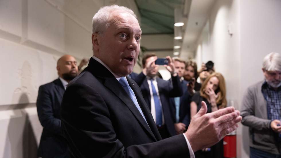 epa10915893 Republican Representative of Louisiana Steve Scalise announces that he has withdrawn his name as Republican nominee for House Speaker, after walking out of a meeting of the House Republican Conference on Capitol Hill in Washington, DC, USA, 12 October 2023. Scalise failed to garner the 217 necessary votes to be elected House Speaker and replace Kevin McCarthy who was removed as speaker in a historic vote forced by hard-right conservatives.  EPA/MICHAEL REYNOLDS