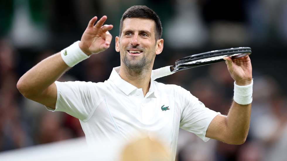 epa11463930 Novak Djokovic of Serbia celebrates after winning the Men's 3rd round match against Alexei Popyrin of Australia at the Wimbledon Championships, Wimbledon, Britain, 06 July 2024. Djokovic won in 4 sets.  EPA/ADAM VAUGHAN  EDITORIAL USE ONLY