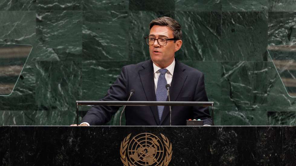 epa13256783 Prime Minister of the United Kingdom of Great Britain and Northern Ireland, Andy Burnham (R), speaks during the General Debate of the 81st session of the United Nations General Assembly at United Nations Headquarters in New York, New York, USA, 22 September 2026.  EPA/OLGA FEDOROVA