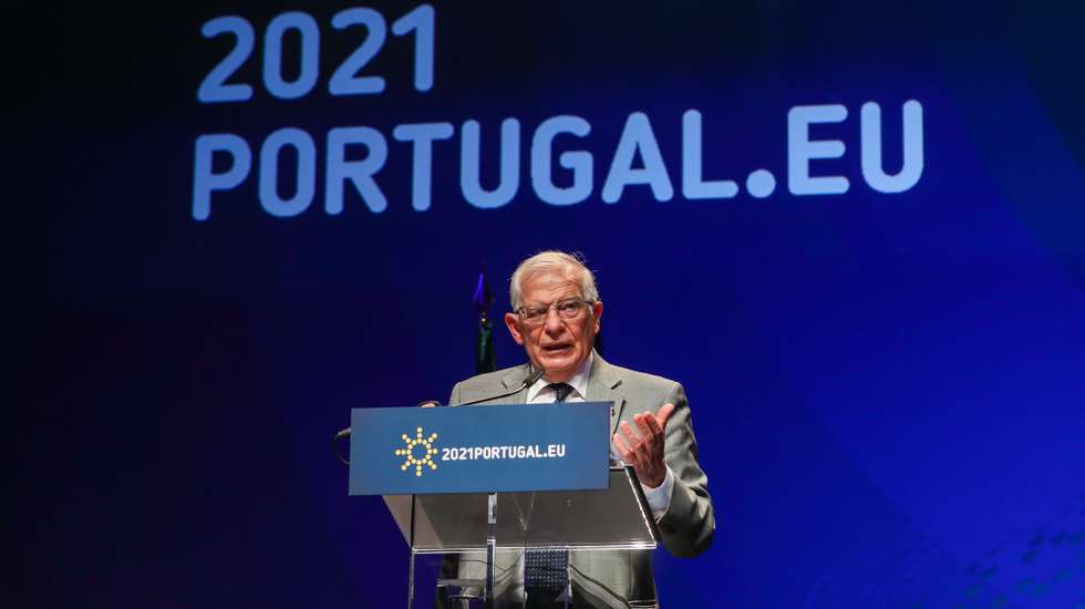 epa09233471 High Representative of the European Union for Foreign Affairs and Security Policy Josep Borrell and  Portuguese Minister of National Defence Joao Gomes Cravinho (not pictured) attend a press conference after a Informal meeting of European Union Defence Ministers included in the official program of the Portuguese Presidency of the Council of the EU in Lisbon, Portugal, 28 May 2021. The Ministers had the opportunity to exchange views and point the way forward on the latest developments concerning the EUâ€™s Common Security and Defence Policy.  EPA/JOSE SENA GOULAO