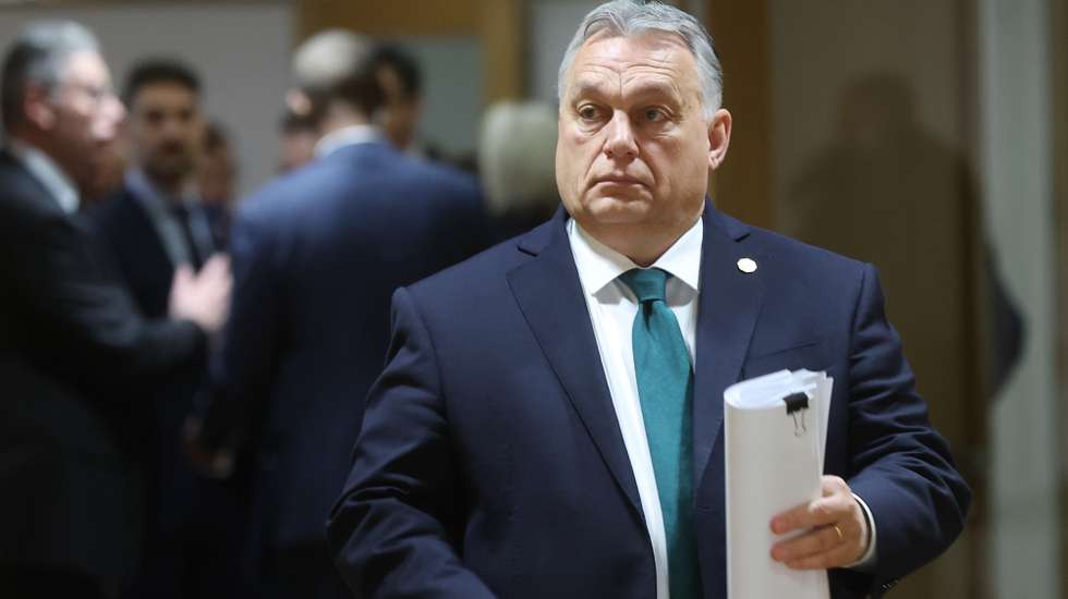 epa11117660 Hungarian Prime Minister Viktor Orban at the start of a Special European Council in Brussels, Belgium, 01 February 2024. EU leaders gather in Brussels to discuss the mid-term revision of the EU's long-term budget for 2021-2027, including support to Ukraine.  EPA/OLIVIER HOSLET