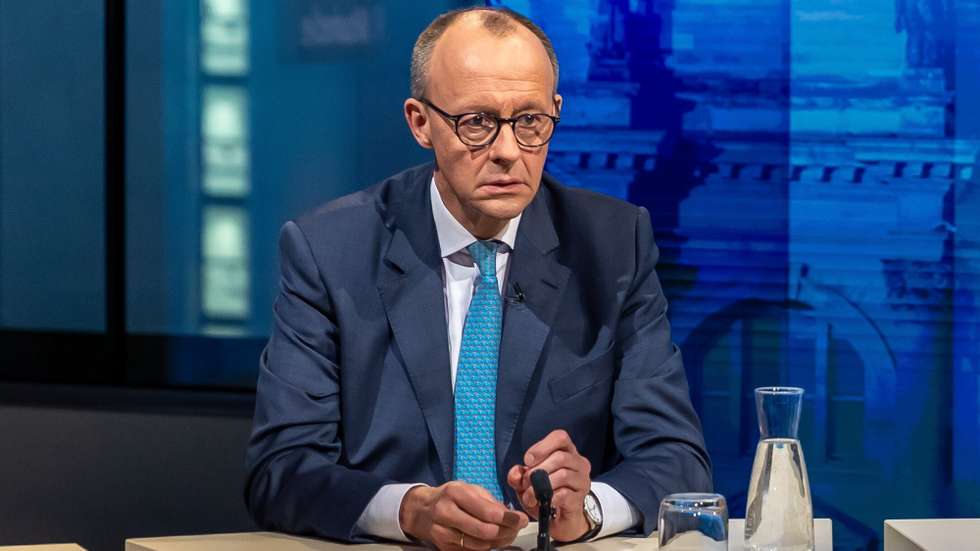 epa11919497 Chairman of Germany's Christian Democratic Union (CDU) Friedrich Merz attends an election night TV talk show at the capital city studio of the TV channel ARD during the general elections in Berlin, Germany, 23 February 2025.  EPA/ANDREAS GORA / POOL