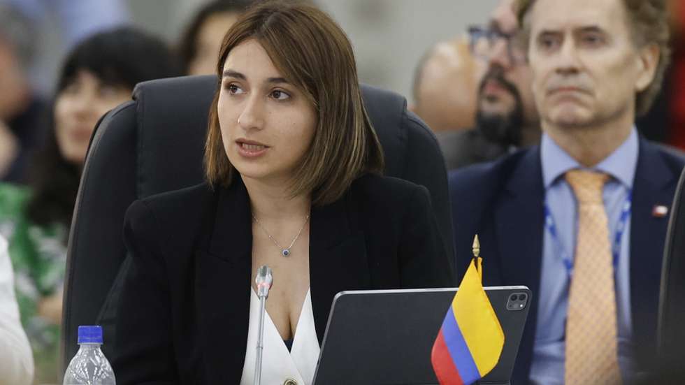 epa12200151 Colombian Minister of Foreign Affaris Laura Sarabia speaks during the 55th OAS General Assembly in Saint John's, Antigua and Barbuda, 26 June 2025.  EPA/Bienvenido Velasco