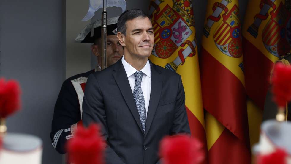 epa12448113 Spain's Prime Minister Pedro Sanchez attends the military parade marking the country's National Day in Madrid, Spain, 12 October 2025.  EPA/CHEMA MOYA