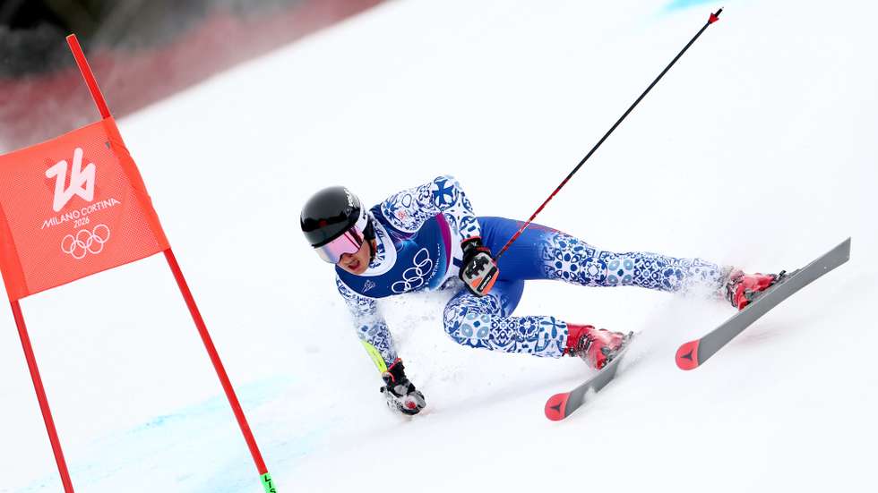 epa12737714 Emeric Guerillot of Portugal competes in the Men's Giant Slalom of the Alpine Skiing competitions at the Milano Cortina 2026 Winter Olympic Games, Stelvio ski centre in Bormio, Italy, 14 February 2026.  EPA/ANNA SZILAGYI