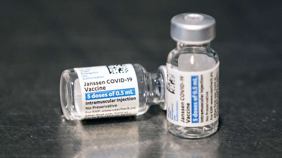 epa09184133 Vials of the Janssen (Pharmaceutical Companies of Johnson &amp; Johnson) vaccine against Covid-19 are displayed during a vaccination operation organized by the Los Angeles Football Club at the Bank of California Stadium in Los Angeles, California, USA, 07 May 2021. Los Angeles Football Club has announced that vaccinated fans will receive a 20% discount on merchandise at the LAFC team store.  EPA/ETIENNE LAURENT