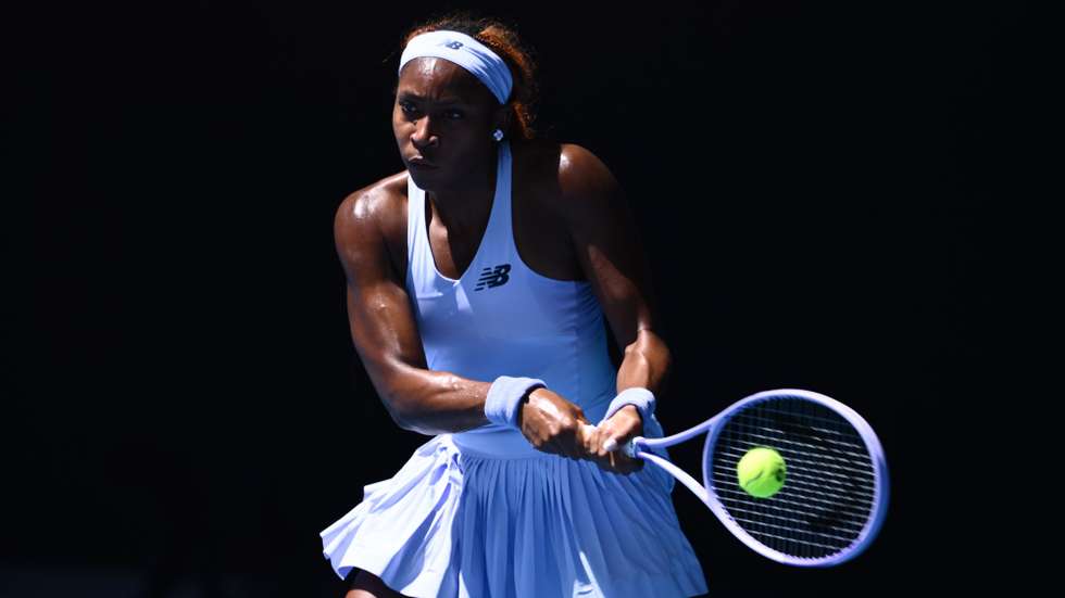 epa12660222 Coco Gauff of the USA in action against Kamilla Rakhimova of Uzbekistan during their women’s first round match on day 2 of the 2026 Australian Open tennis tournament at Melbourne Park in Melbourne, Australia, 19 January 2026.  EPA/JOEL CARRETT AUSTRALIA AND NEW ZEALAND OUT