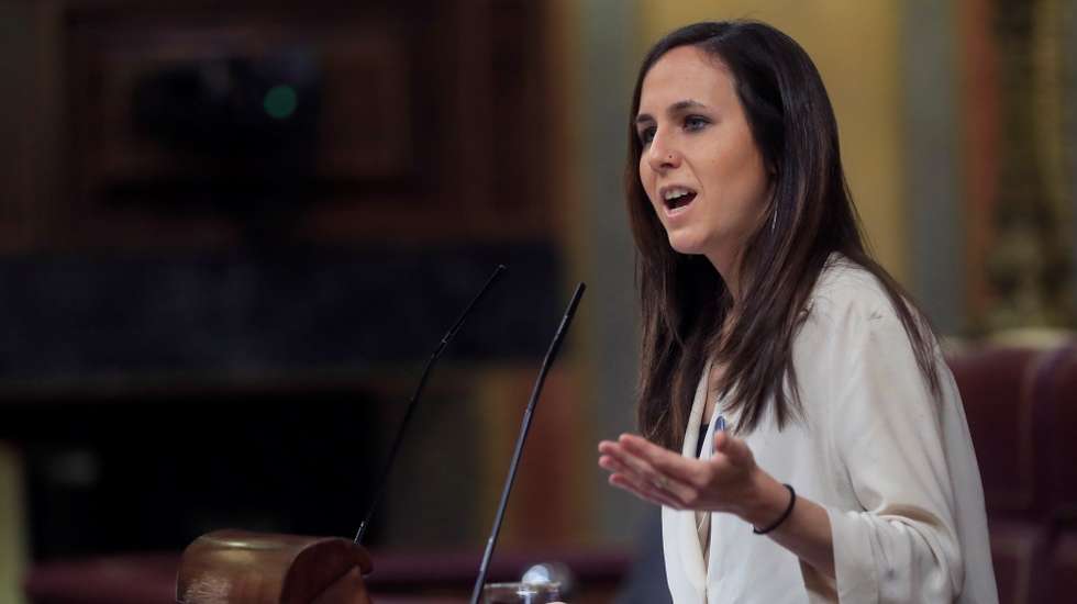 epa09214375 Spanish Minister for Social Rights Ione Belarra intervenes during a plenary session at the Lower House of the Parliament in Madrid, Spain, 20 May 2021, where the new child protection bill is expected to be approved. The new law would protect children from the prescription of the crimes committed by the abusers and will help to fight against the impunity of many aggressors.  EPA/FERNANDO ALVARADO