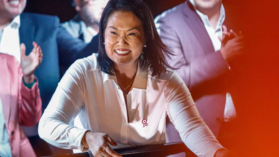 epa13085104 Peru's president-elect, Keiko Fujimori (C), reacts during her first speech after being declared president-elect of Peru by the National Elections Board in Lima, Peru, 03 July 2026.  EPA/Sebastián Blanco Salazar