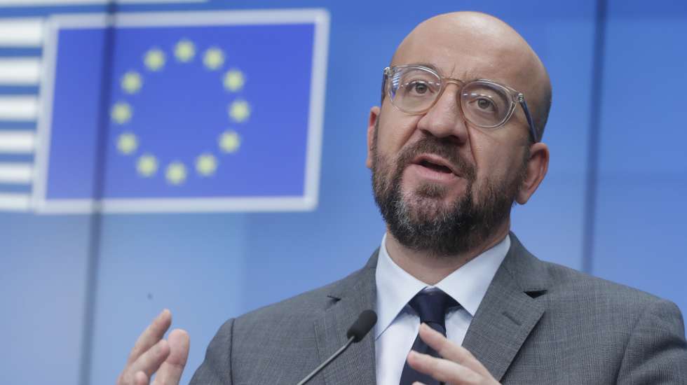 epa08956635 European Council President Charles Michel during a press conference after a video summit of the European Council members, in Brussels, Belgium, 21 January 2021. EU member countries' heads of states and governments agreed on keeping the intra-EU borders open although restrictions on non-essential travel are an option in order to combat the spread of the pandemic Sars-CoV-2 coronavirus and its variants.  EPA/OLIVIER HOSLET / POOL