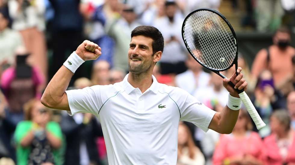 epa09313446 Novak Djokovic of Serbia celebrates after the 2nd round match against Kevin Anderson of South Africa at the Wimbledon Championships, Wimbledon, Britain 30 June 2021.  EPA/NEIL HALL EDITORIAL USE ONLY  EDITORIAL USE ONLY  EDITORIAL USE ONLY  EDITORIAL USE ONLY  EDITORIAL USE ONLY  EDITORIAL USE ONLY  EDITORIAL USE ONLY