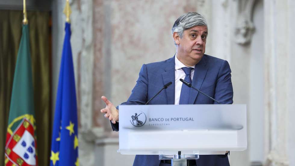 O presidente do Banco de Portugal, Mário Centeno, intervém na apresentação do Boletim Económico de dezembro, no Museu do Dinheiro, em Lisboa, 15 de dezembro de 2023. JOSÉ SENA GOULÃO/LUSA