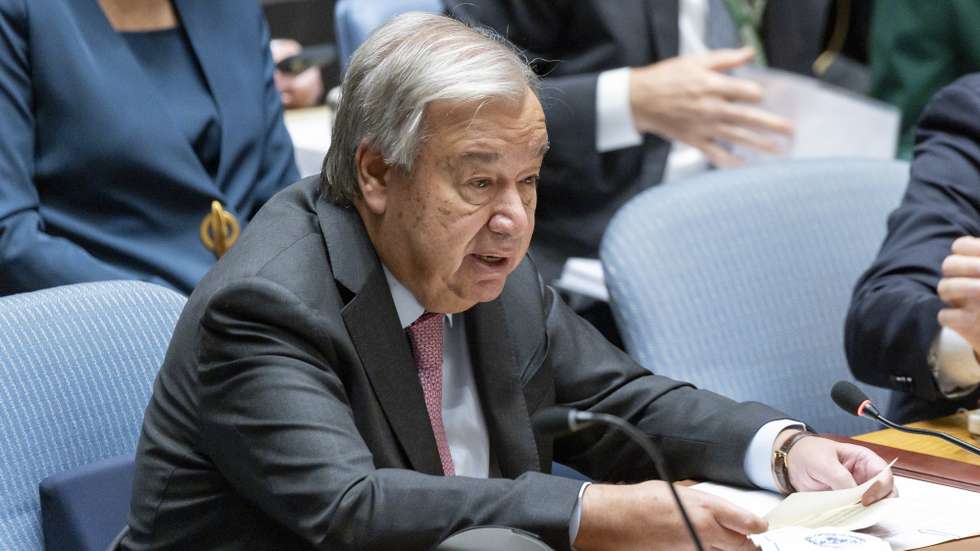 epa11624181 United Nations Secretary-General Antonio Guterres speaks during a high-level United Nations Security Council meeting held on the sidelines of the ongoing General Debate of the 79th session of the United Nations General Assembly at United Nations Headquarters in New York, New York, USA, 25 September 2024. The high-level Security Council meeting was called to discuss ways that the body could work to 'restore political will and mutual trust to further strengthen the multilateral system with the United Nations at its core and make it relevant in the world of today' according to Slovenia, which called the meeting and holds the council presidency for the month of September.  EPA/JUSTIN LANE