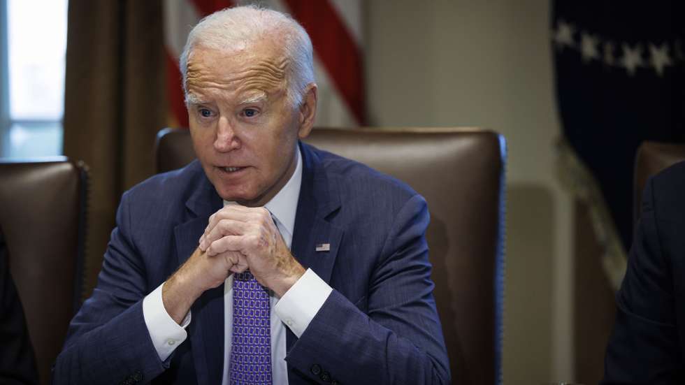 epa10896448 US President Joe Biden speaks during a cabinet meeting at the White House in Washington, DC, USA, 02 October 2023. Congress passed a bipartisan measure that would keep the US government funded until Nov. 17 with $16 billion in disaster funding, however the lack of $6 billion in Ukraine aid is a blow to Biden.  EPA/Ting Shen / POOL