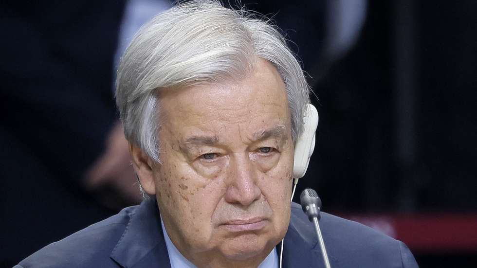epa11679359 UN Secretary General Antonio Guterres attends a plenary session in the outreach/BRICS Plus format at the BRICS summit in Kazan, Russia, 24 October 2024. The BRICS summit takes place from 22 to 24 October.  EPA/MAXIM SHEMETOV / POOL