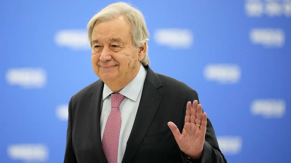 epa11679225 United Nations Secretary-General Antonio Guterres arrives at the BRICS Summit in Kazan, Russia, 24 October 2024. The BRICS summit takes place from 22 to 24 October.  EPA/ALEXANDER ZEMLIANICHENKO / POOL