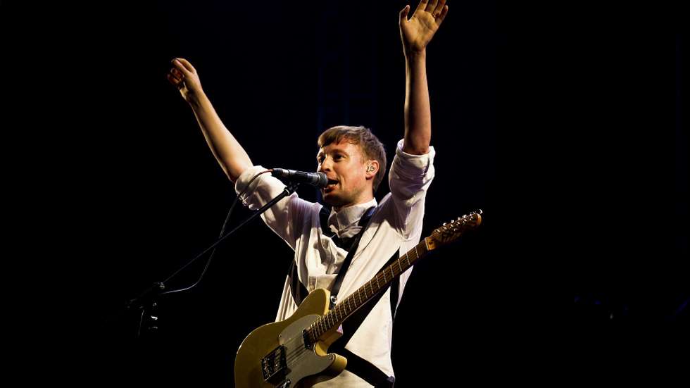 British alternative Rock band 'Django Django' lead singer and guitarist Vincent Neff performs in concert at the Heineken Stage during the last day of the Optimus Alive Festival at Oeiras Portugal 14th june 2013. JOSE SENA GOULAO / LUSA