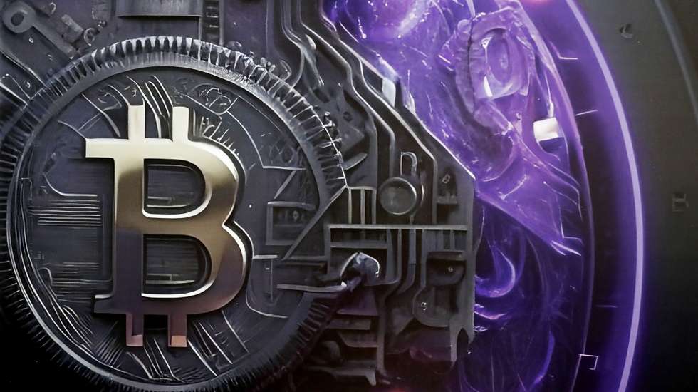 epa10533844 A graphic Bitcoin representation is displayed on a placard mounted in the main hall at the Bucharest Crypto Expo Europe 2023 in Bucharest, Romania, 20 March 2023. Crypto Expo Europe conference, held on 19-20 March in Bucharest, is one of the largest events in the blockchain industry, aiming on the crypto markets in Central and Eastern Europe and bringing together builders and top Web3 educators to boost a blockchain and fintech startup boom. The conference gather about 3,000 attendees and some 100 speakers, as well as 59 exhibitors from all around the world, as it aims to introduce investors to the world of blockchain technology and crypto-currency.  EPA/ROBERT GHEMENT