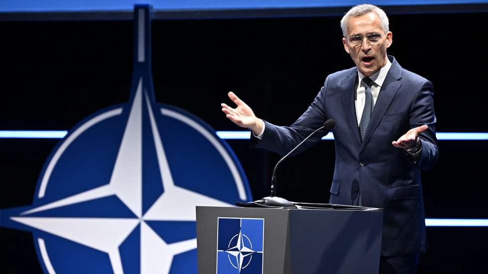 epa10937609 NATO Secretary General Jens Stoltenberg delivers a speech at the NATO-Industry Forum in Stockholm, Sweden, 25 October 2023. The North Atlantic Treaty Organization (NATO) is the organizer of the conference while Sweden hosts it. Stoltenberg is expected to speak on the need to address the new security and strategic reality, NATO said in a press release.  EPA/Jonas Ekstroemer SWEDEN OUT