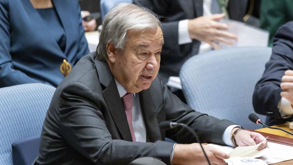 epa11624181 United Nations Secretary-General Antonio Guterres speaks during a high-level United Nations Security Council meeting held on the sidelines of the ongoing General Debate of the 79th session of the United Nations General Assembly at United Nations Headquarters in New York, New York, USA, 25 September 2024. The high-level Security Council meeting was called to discuss ways that the body could work to 'restore political will and mutual trust to further strengthen the multilateral system with the United Nations at its core and make it relevant in the world of today' according to Slovenia, which called the meeting and holds the council presidency for the month of September.  EPA/JUSTIN LANE