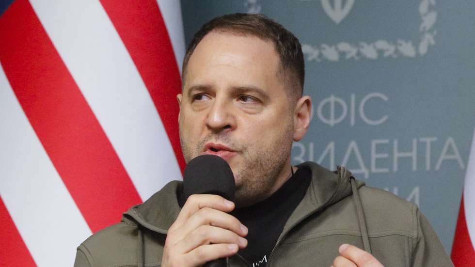 epa10286646 Andriy Yermak, the head of the Office of the President of Ukraine, speaks during his joint press conference with USA National Security Advisor Jake Sullivan (not pictured) following their meeting in Kyiv, Ukraine, 04 November 2022. Jake Sullivan arrived in Kyiv to meet with top Ukrainian officials amid the Russian invasion.  EPA/SERGEY DOLZHENKO