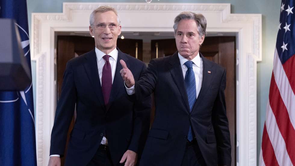 epa11420352 US Secretary of State Antony Blinken (R) and NATO Secretary General Jens Stoltenberg (L) enter to participate in a news conference at the State Department in Washington, DC, USA, 18 June 2024. NATO Secretary General Stoltenberg met with US Secretary of State Blinken the day after Stoltenberg met with US President Biden at the White House. The upcoming NATO Summit, 09-11 July in Washington, DC, will focus on bolstering Ukraine while observing the 75th anniversary of the NATO alliance.  EPA/MICHAEL REYNOLDS