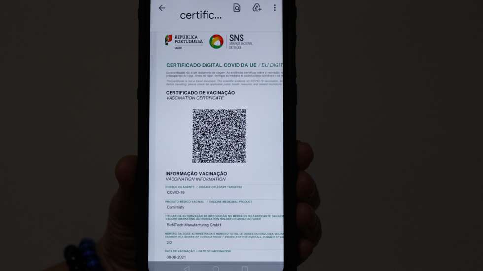Certificado digital de vacinação, Lisboa, 18 de junho de 2021. ANTÓNIO COTRIM/LUSA