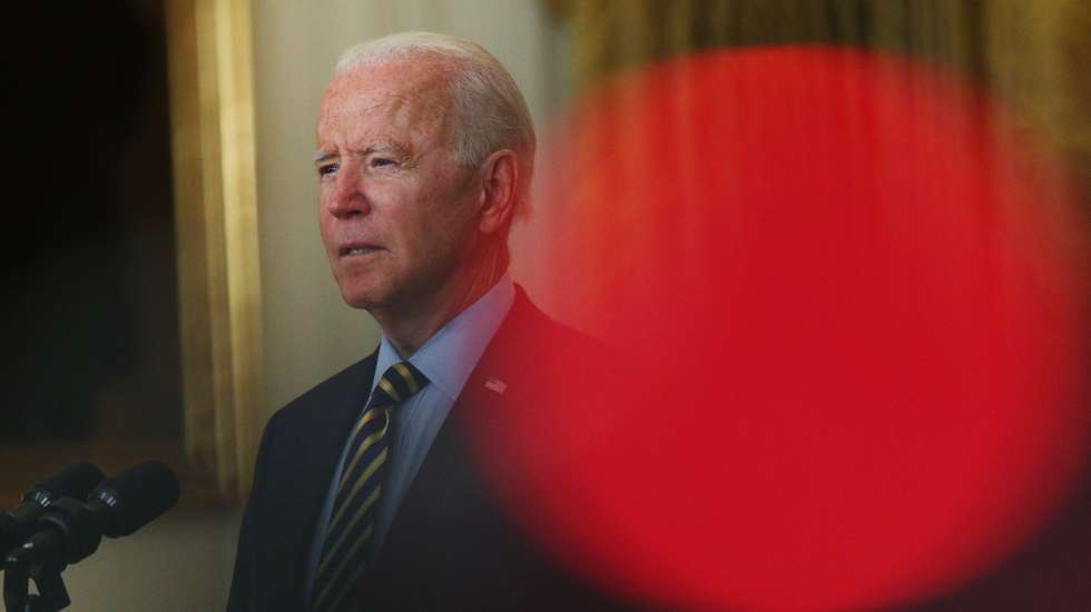epa09332269 US President Joe Biden speaks in the East Room of the White House, in Washington, DC, USA, 08 July 2021. Biden met with security advisers before delivering remarks about the US troop drawdown from Afghanistan, where the Taliban is rapidly advancing on the heels of the US departure.  EPA/TOM BRENNER / POOL