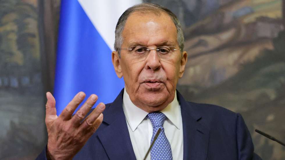 epa13222067 Russian Foreign Minister Sergei Lavrov speaks speaking during a joint press conference with Saudi Arabia's Foreign Minister Faisal bin Farhan Al Saud (not pictured) in Moscow, Russia, 08 September 2026.  EPA/MAXIM SHIPENKOV / POOL