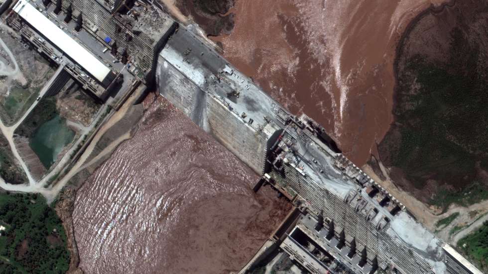 epa08548879 A satellite image made available by MAXAR Technologies shows a close-up view of the Grand Ethiopian Renaissance Dam (GERD) and the Blue Nile River, in the Benishangul-Gumuz region of Ethiopia, 26 June 2020 (issued 16 July 2020). The GERD dam on the Blue Nile River in Ethiopia has been under construction since 2011. The project affects Sudan and Egypt as the Blue Nile river flows north from the dam and is of vital importance to the Nile River. Recent satellite imagery revealed a large reservoir that started to fill behind the dam.  EPA/MAXAR TECHNOLOGIES HANDOUT -- MANDATORY CREDIT: SATELLITE IMAGE 2020 MAXAR TECHNOLOGIES -- the watermark may not be removed/cropped -- HANDOUT EDITORIAL USE ONLY/NO SALES
