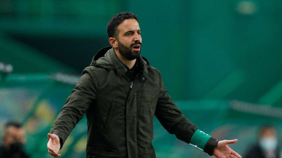 Sporting's head coach Ruben Amorim reacts during the Portuguese First League soccer match with Rio Ave held at Alvalade Stadium in Lisbon, Portugal, 15th January 2021.  ANTONIO COTRIM/LUSA