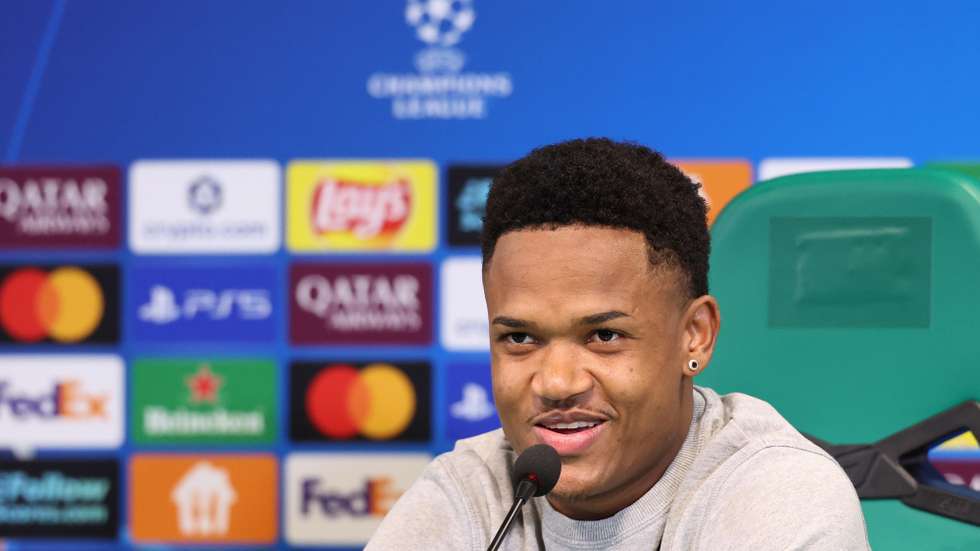 Sporting player Geny Catamo attend a press conference at Jose Alvalade Stadium, in Lisbon, Portugal, 19 January 2026. Sporting will face Paris Saint-Germain on 20 January in a UEFA Champions League in Lisbon. ANTONIO COTRIM/LUSA
