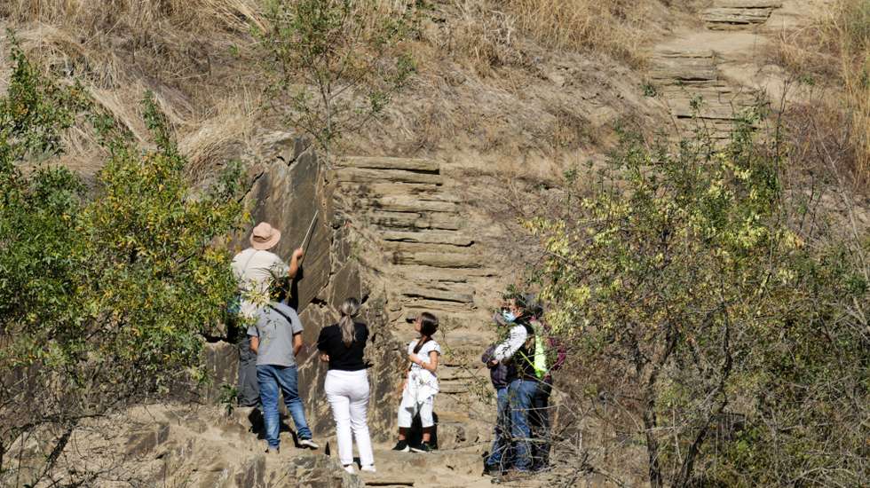 Turistas visitam as gravuras rupestres do Vale do Côa. A Fundação Côa Parque propõe aos visitantes uma nova modalidade de circuito pelas gravuras rupestres, desta vez a nado, nas águas do rio Côa, para assim descobrir um novo ângulo deste património com 30.000 anos, Vila Nova de Foz Côa, 10 de outubro de 2020. (ACOMPANHA TEXTO DE 11/10/2020) FRANCISCO PINTO/LUSA