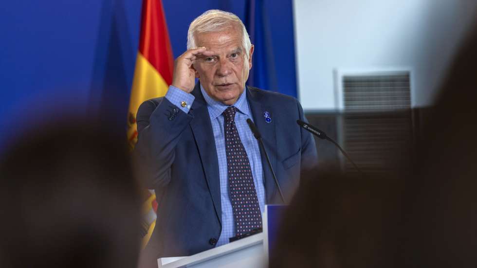 epa10831330 The High Representative of the EU for Foreign Affairs and Security Policy Josep Borrell speaks during a joint press conference with Spanish acting minister of foreign affairs after the EU informal ministerial meeting of Foreign Affairs in Toledo, Spain, 31 August 2023.  EPA/ANGELES VISDOMINE