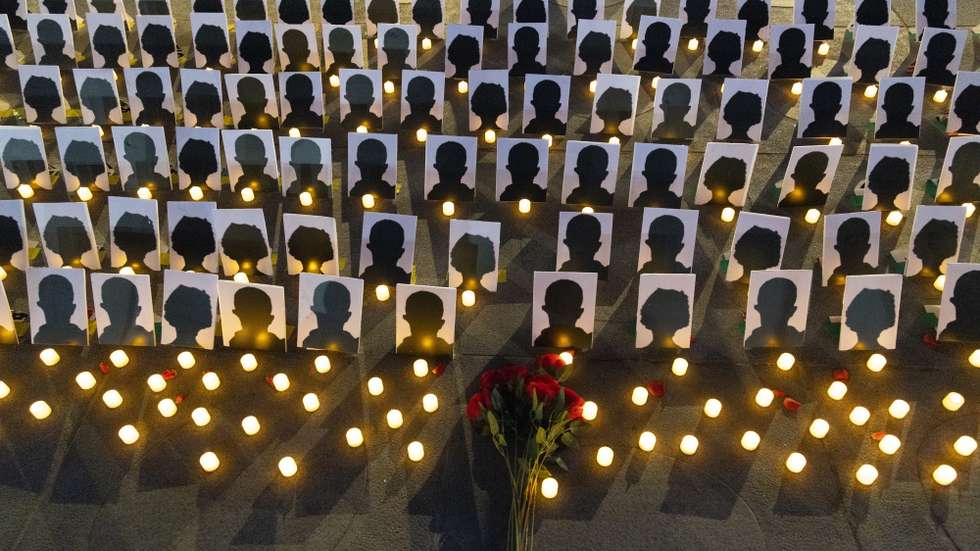 epa12813635 A view of symbols representing children killed in bombings during a protest against US and Israel military actions in Iran, outside the US Embassy in Seoul, South Korea, 12 March 2026. US and Israel launched a joint military operation targeting multiple locations across Iran in the early hours of 28 February 2026, with Iran responding by launching retaliatory attacks across the region.  EPA/JEON HEON-KYUN