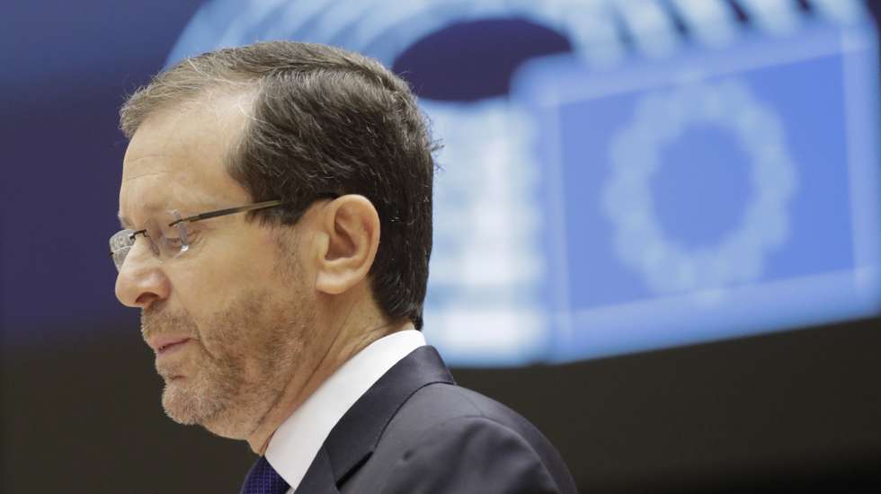 epa10430717 Israel President Isaac Herzog addresses a special plenary session of the European Parliament to commemorate International Holocaust Remembrance Day, in Brussels, Belgium, 26 January 2023. International Holocaust Remembrance Day falls on 27 January.  EPA/OLIVIER HOSLET