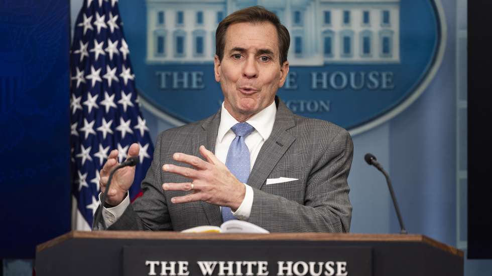 epa11040183 National Security Council (NSC) Coordinator John Kirby speaks to reporters about US efforts to get more humanitarian aid into Gaza in the White House briefing room in Washington, DC, USA, 21 December 2023. Kirby also spoke about the US prisoner swap with Venezuela, and the surge of migrants at the US border with Mexico.  EPA/JIM LO SCALZO / POOL