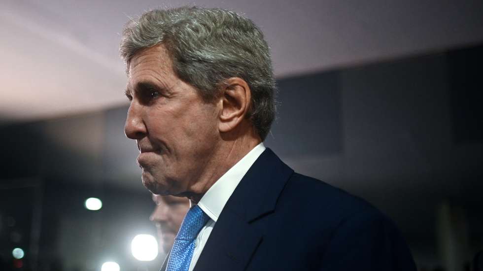 epa10495614 US Special Presidential Envoy for Climate John Kerry arrives for a meeting with Brazilian Senate president, at the National Congress in Brasilia, Brazil, 28 February 2023. Kerry is on a two-day visit to Brazil.  EPA/ANDRE BORGES