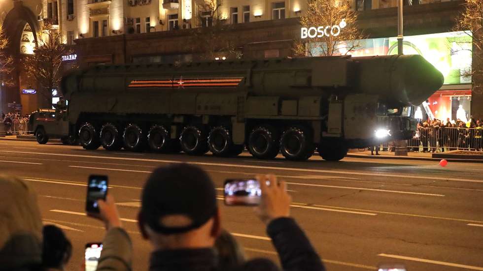 epa11315487 Russian Yars intercontinental ballistic missile launchers during the rehearsal for the annual military parade ahead of the Victory Day celebrations, in downtown Moscow, Russia, 02 May 2024. Russia is preparing to mark the 79th anniversary of Nazi Germany's unconditional surrender in World War II (WWII). The military parade will take place in Moscow's Red Square on 09 May.  EPA/MAXIM SHIPENKOV