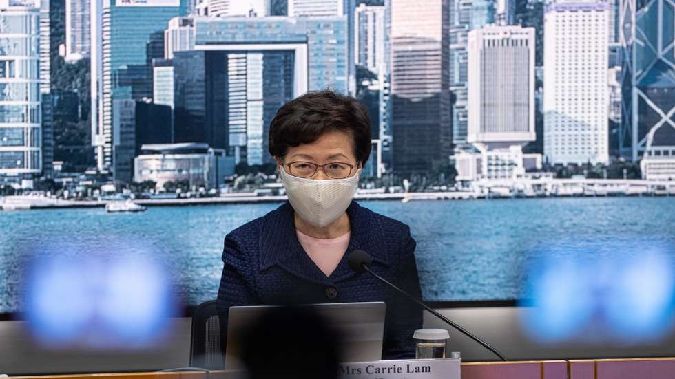epa08576520 Hong Kong Chief Executive Carrie Lam speaks during a press conference in Hong Kong, China, 31 July 2020. Lam announced the postponement of the Legislative Council elections due on September 6, citing the worsening coronavirus Covid-19 situation in the city as the primary reason.  EPA/JEROME FAVRE